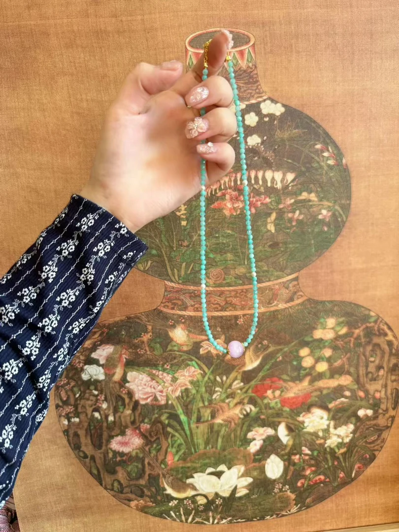 天河石配紫锂辉单珠项链