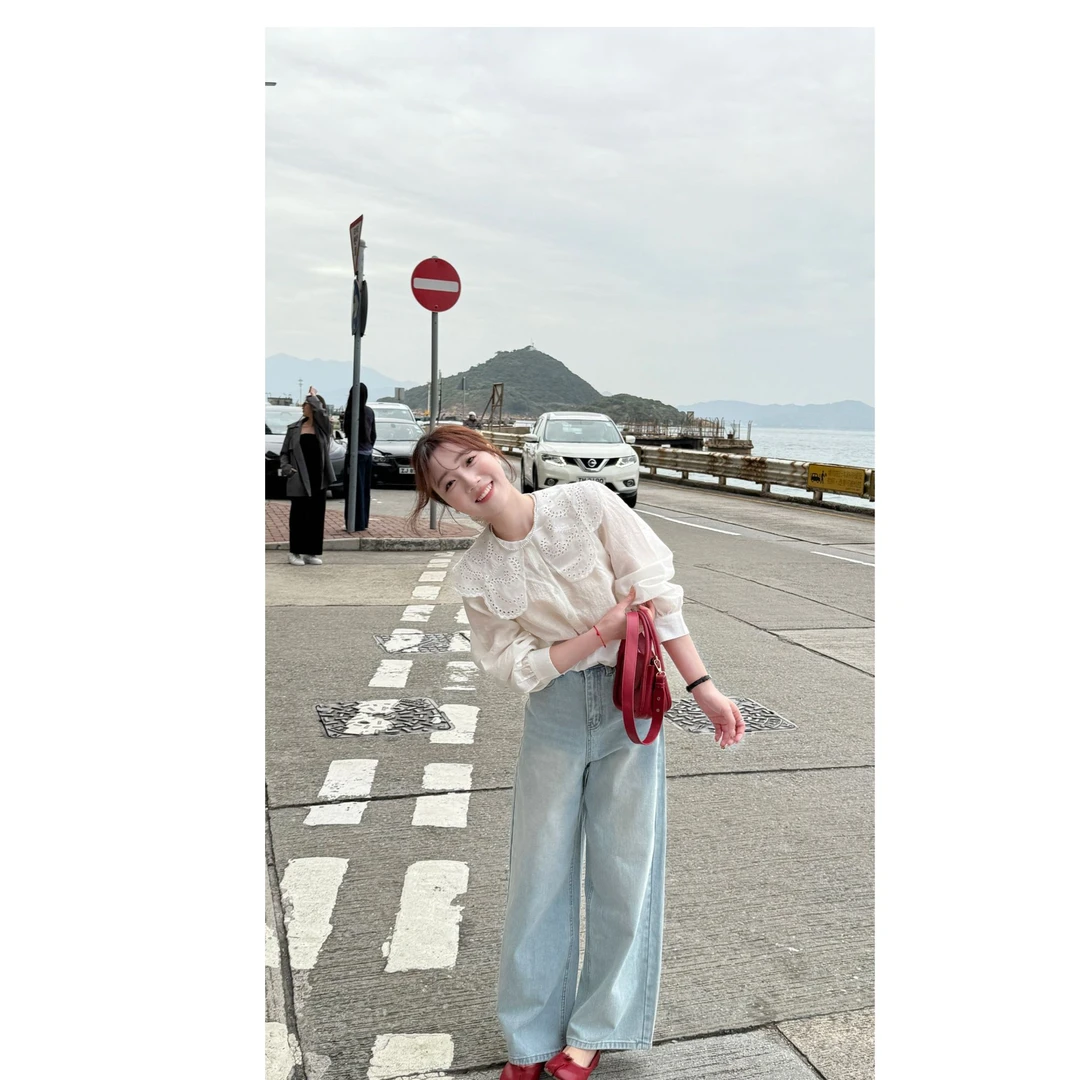 YPP！【法式少女感】法式复古百搭小众白色娃娃领衬衫长袖上衣