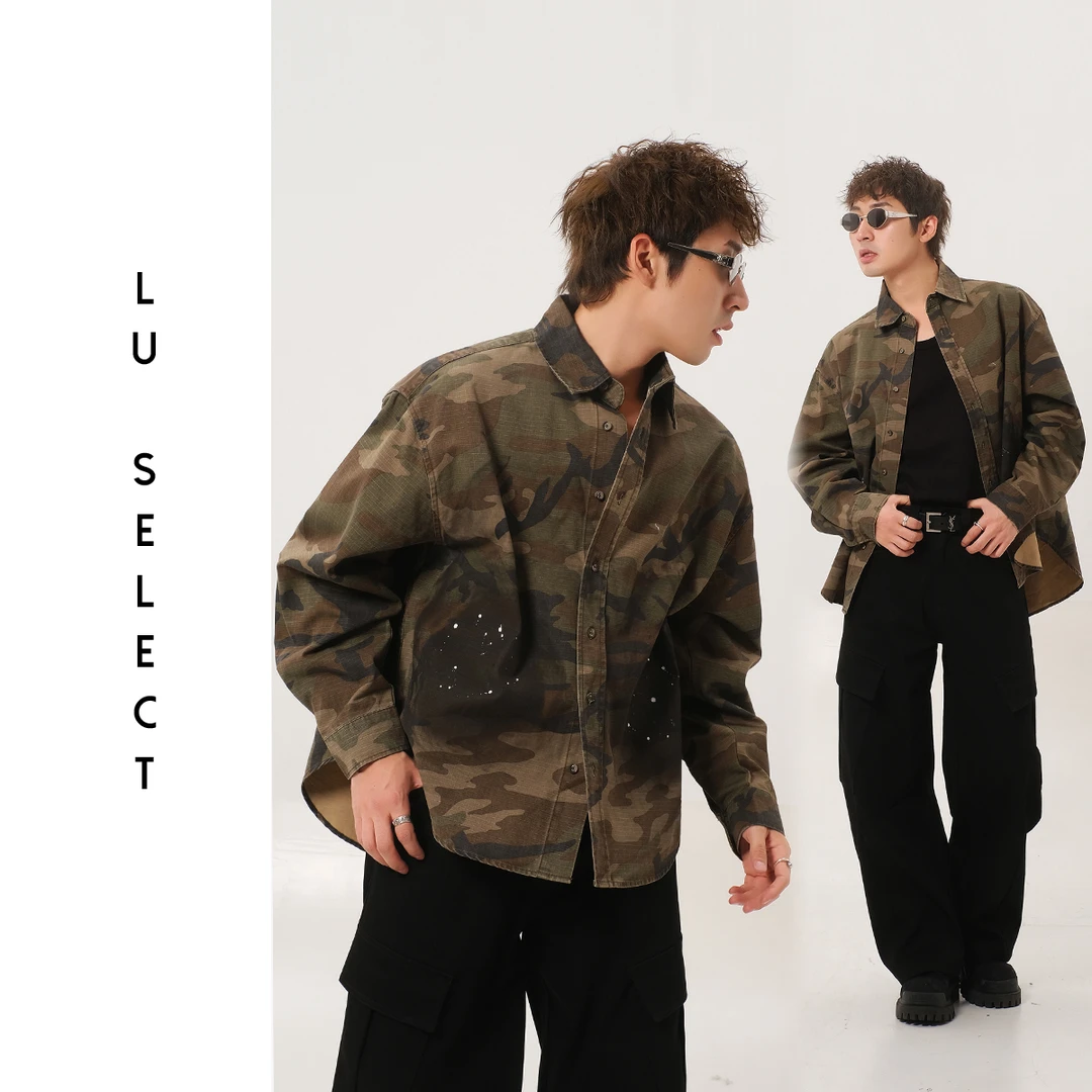 Lu SELECT 25SS 100棉美式复古迷彩做旧泼墨宽松廓形衬衫外套