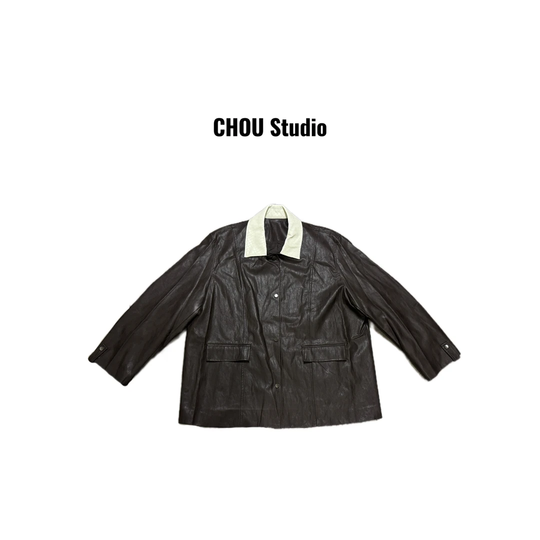 【CHOU CHOU】极简保蝶编织领皮衣 53L61738