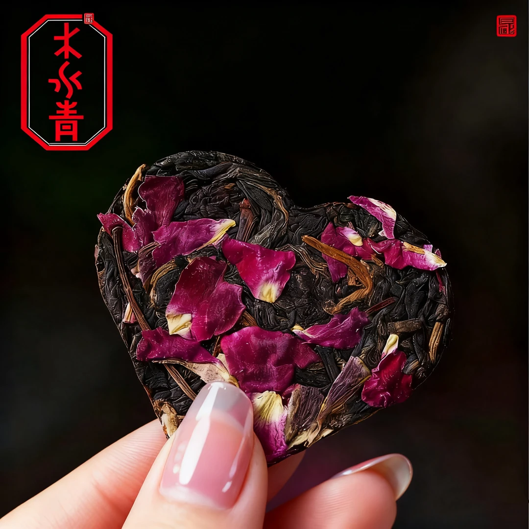 【木水青茶饮】玫瑰普洱心形小茶饼普洱生茶玫瑰花茶小圆饼茶