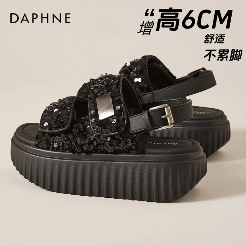 达芙妮小香风运动凉鞋女夏季外穿2025新款松糕厚底休闲罗马沙滩鞋