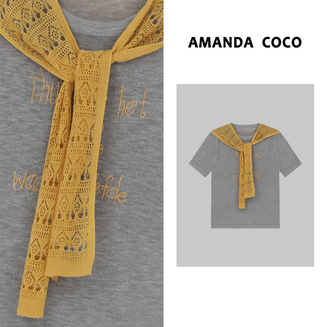 AMANDACOCO 静静 | 夏季百搭字母刺绣设计感披肩减龄短袖针织衫