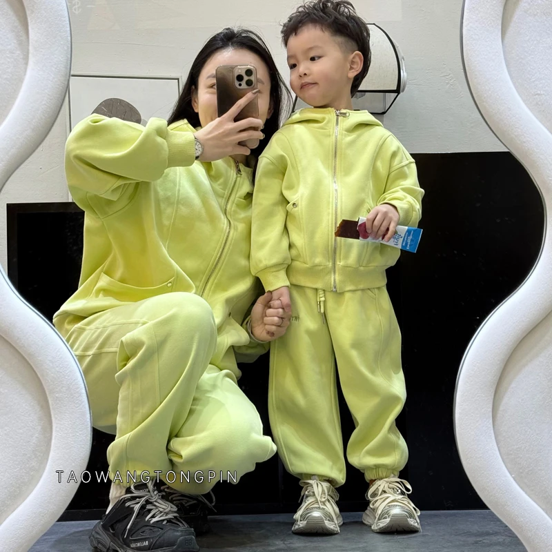 【舟舟妈原创】2025春秋新款男女童个性立体绣花拼色连帽卫衣套装