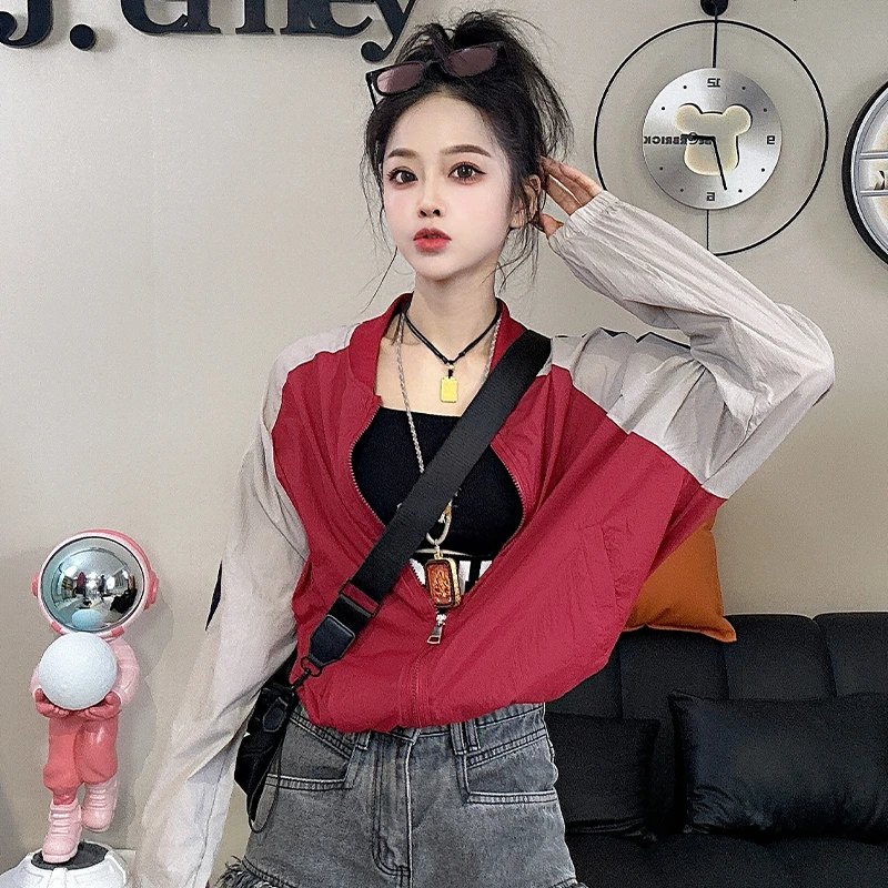 时尚拼接撞色防晒外套女2026年夏季新款宽松休闲百搭棒球服上衣潮