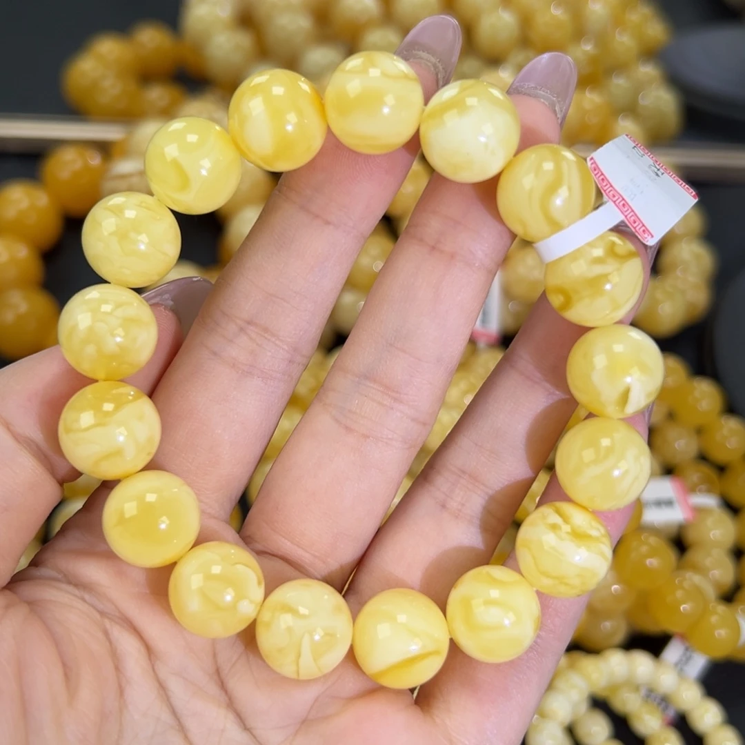 琥珀未镶嵌手链22.8白蜡妖花