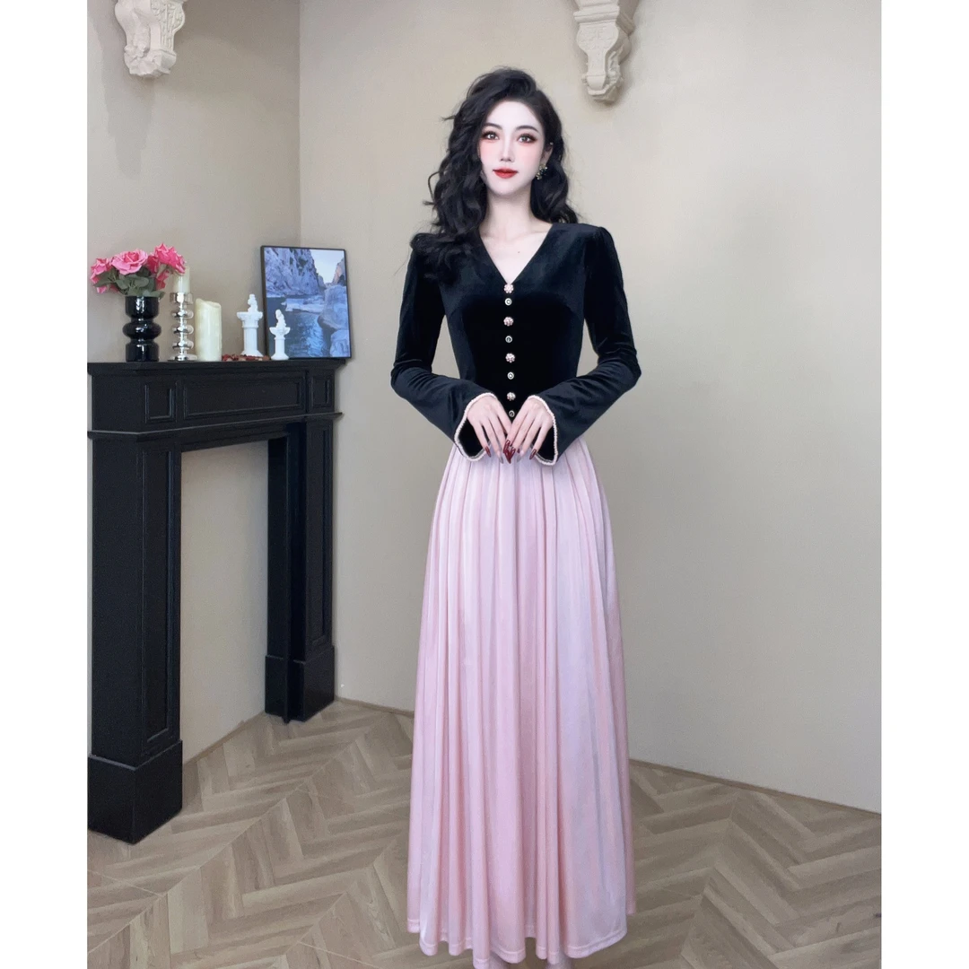 【设计师定制】冬季新款时尚轻奢名媛收腰显瘦气质连衣裙21563