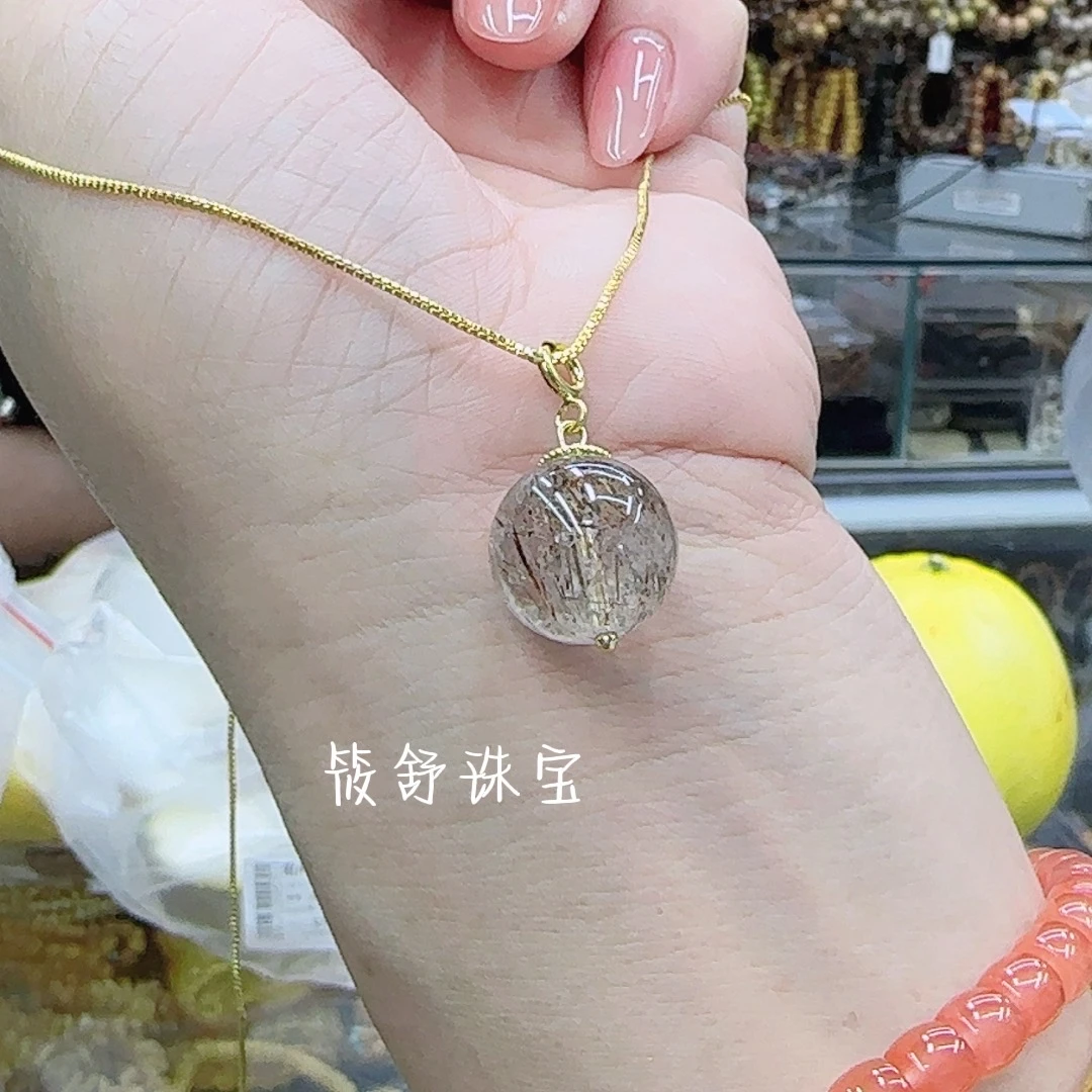 「发如雪」稀有天然黑金超七发晶吊坠 男女同款gm08