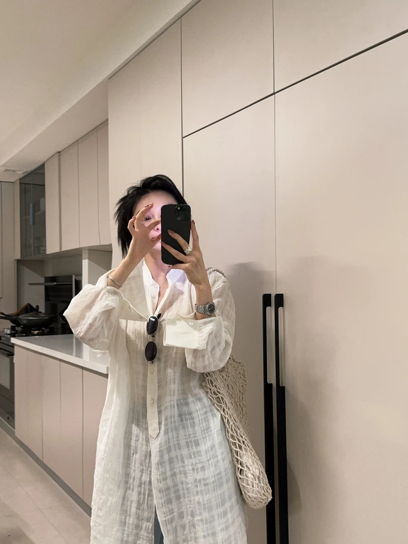 ［REVAN SUN］-大骨架穿搭 夜岩  深圳货长款衬衫25107