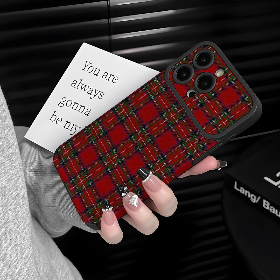 喜庆红格适用苹果17pro手机壳iphone17新款16小羊皮15硅胶air防摔