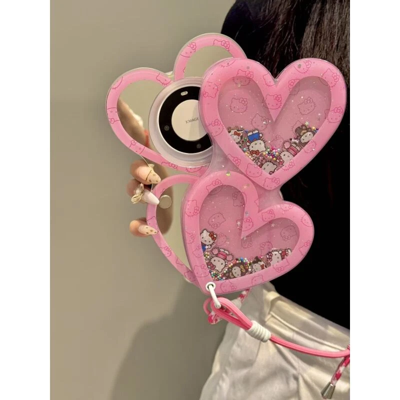 少女粉爱心线条猫咪推拉镜摇摇乐适用iphone17promax苹果16手机壳