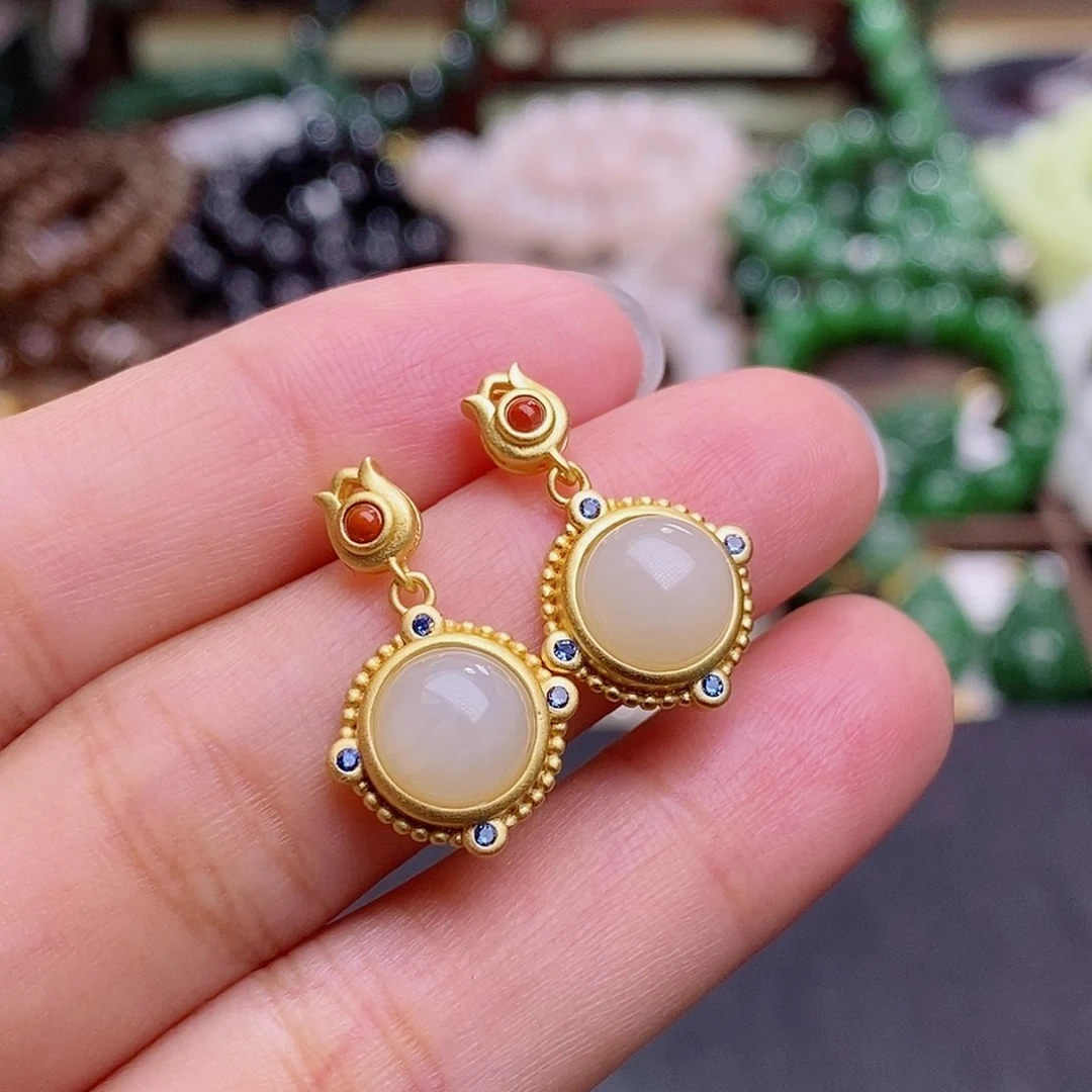 和田玉未镶嵌颈饰清货价古法银银耳钉