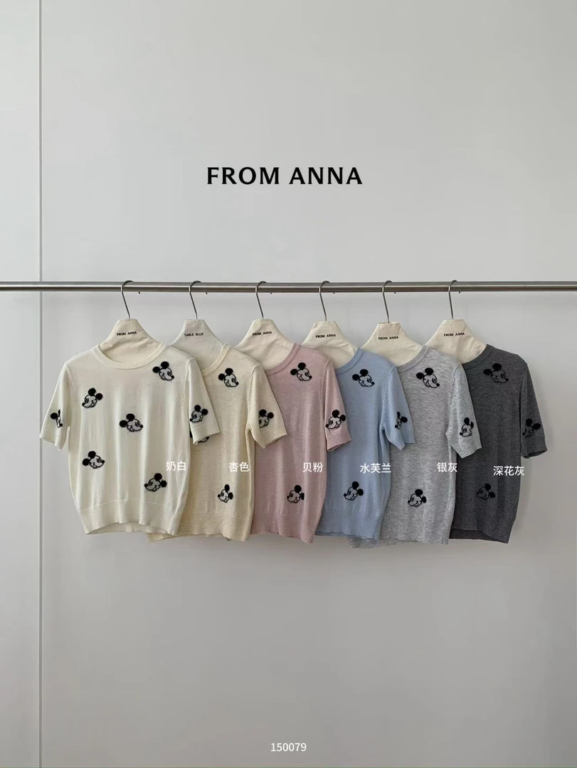 anna@150079 韩系简约百搭刺绣印花短袖T 3-30