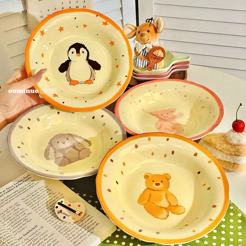 【毛绒童话】8英寸圆盘4个混装陶瓷釉下彩工艺好物餐具易清洗