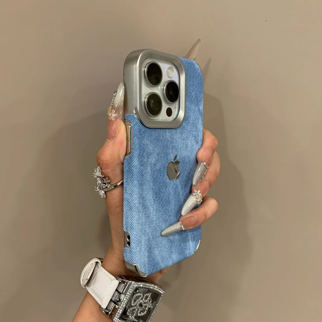 电镀牛仔纹潮酷适用iPhone16promax苹果15手机壳14简约款13创意12
