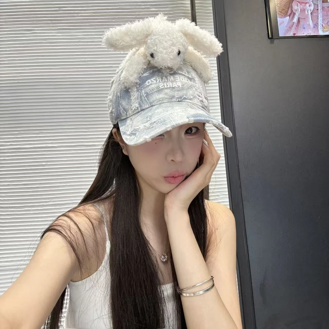 新款可爱立体毛绒小熊棒球帽子男女同款双层帽檐休闲显脸小鸭舌帽