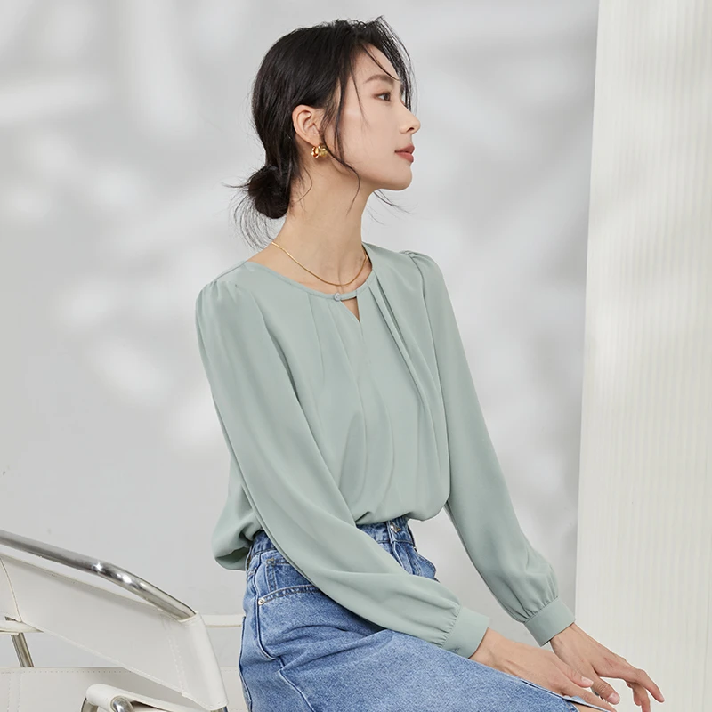 【小北甄选】曼贝衬衣春芽绿百搭气质设计感法式时尚通勤衬衫上衣