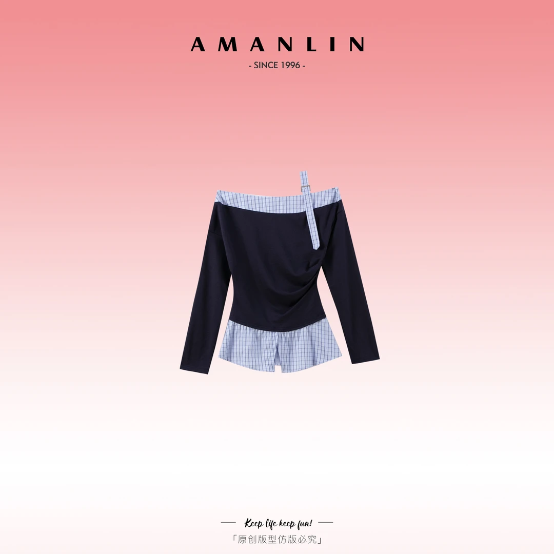 AMANLIN/阿谩琳春季新款时尚洋气高级感长袖欧若风上衣Y595785