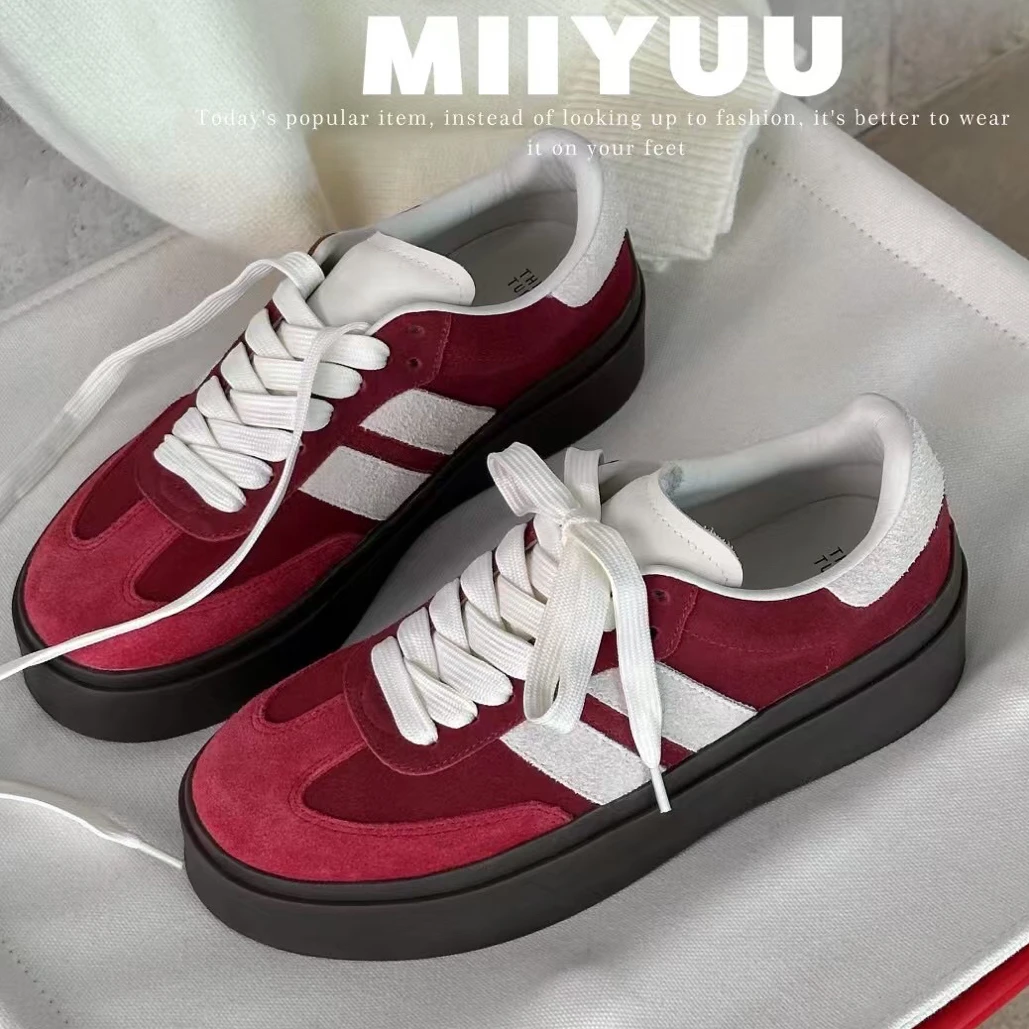 时尚休闲鞋百搭ins板鞋时尚红色德训鞋低跟韩版680-322