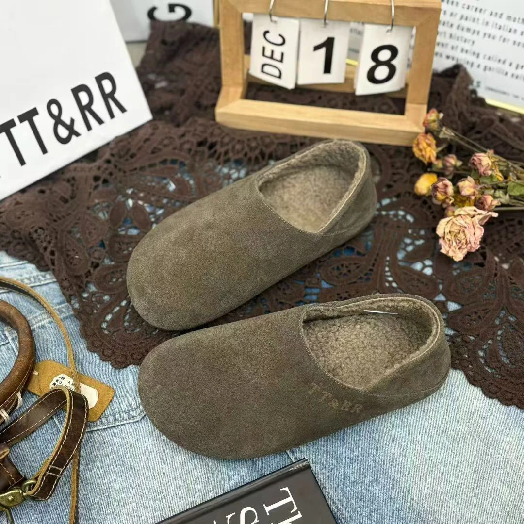 高品质磨砂皮两穿勃肯鞋女鞋2025秋冬新款加毛保暖明星同款豆豆鞋