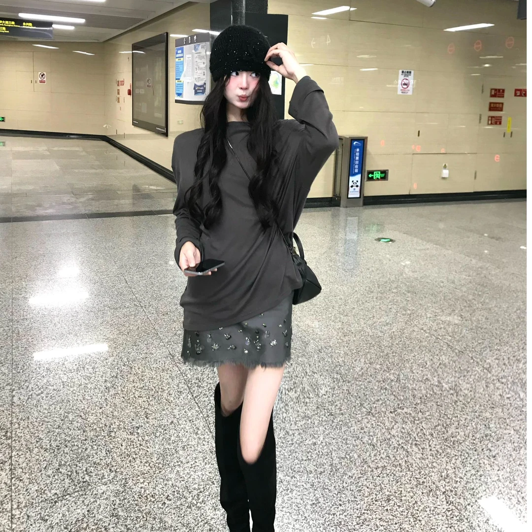 2025早秋新款时尚套装气质显瘦洋气休闲百搭性感辣妹长袖上衣半裙