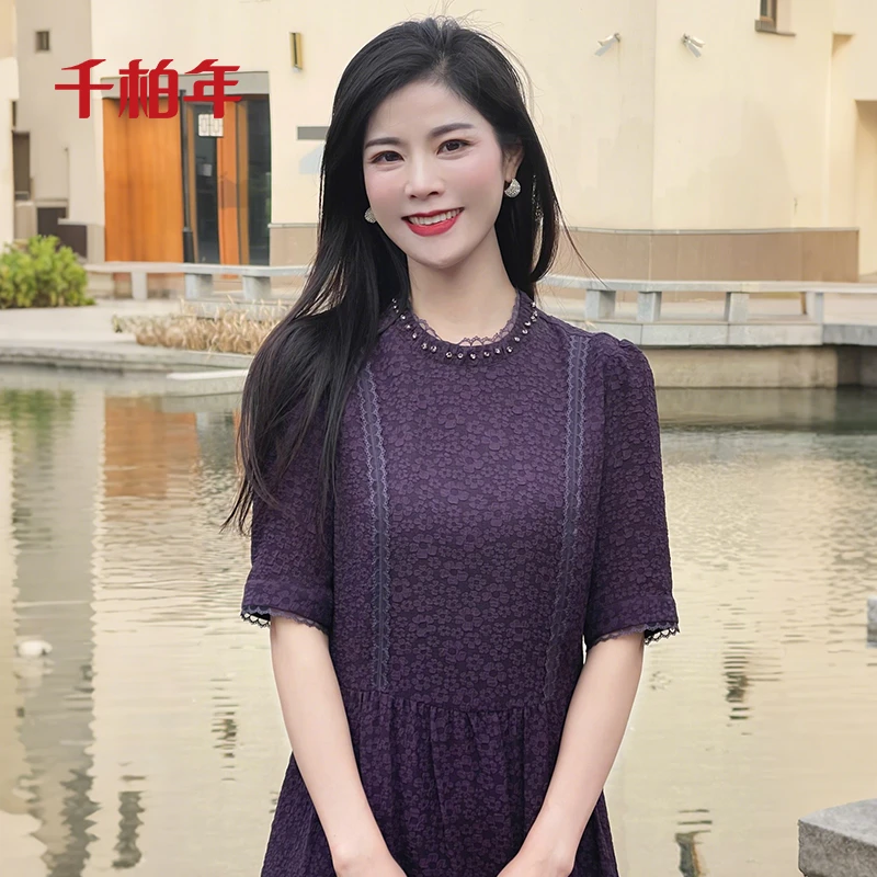 千柏年【微凉一夏】婴儿泡泡纱透气性十足气质连衣裙-C2331