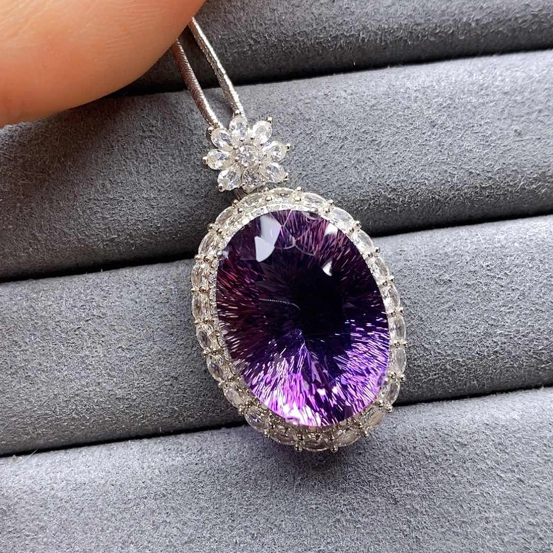 抖***号水晶银S925镶嵌珠宝半成品纯天然无优化紫水晶Q假一赔十