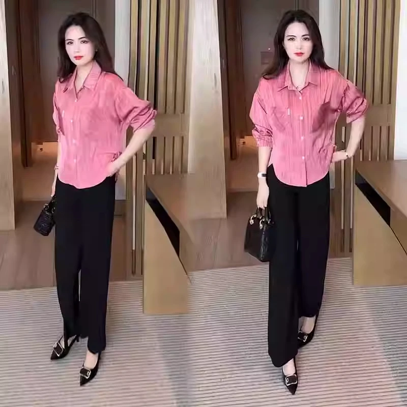 长袖衬衫女2025春秋新款大码宽松遮肚子显瘦上衣时尚洋气百搭小衫