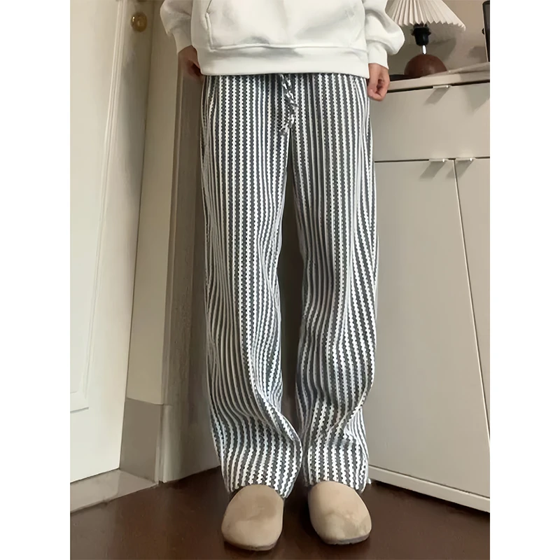 鱼骨纹提花抽绳松紧腰裤子男秋冬新款小香风高级感直筒阔腿休闲裤