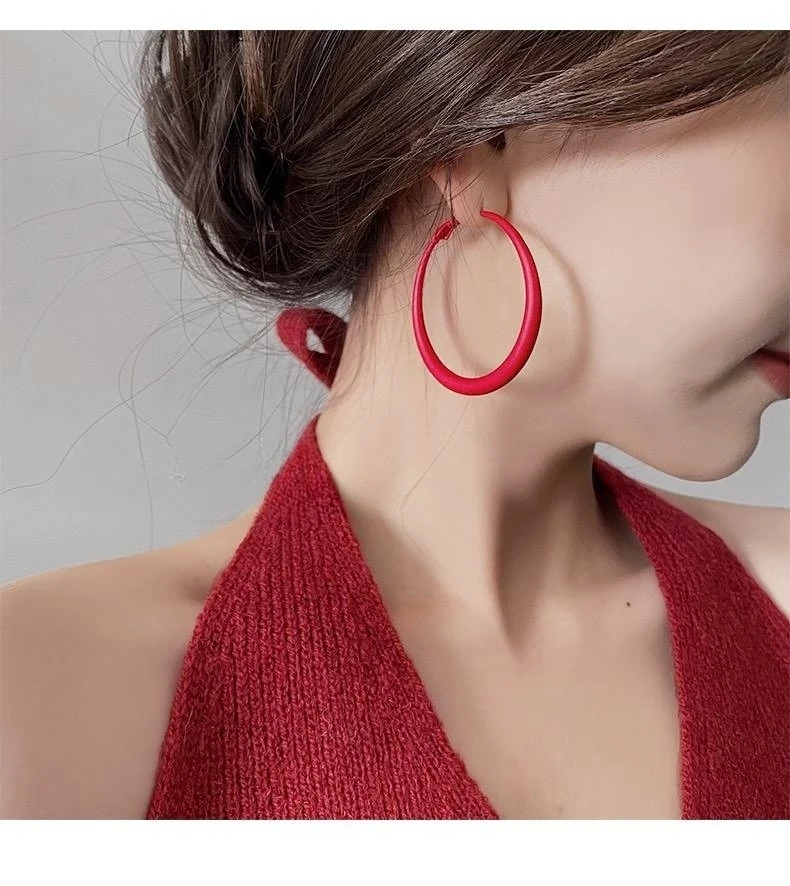 合金树脂耳饰 红色高级感耳环法式复古几何耳饰个性夸张简约大气