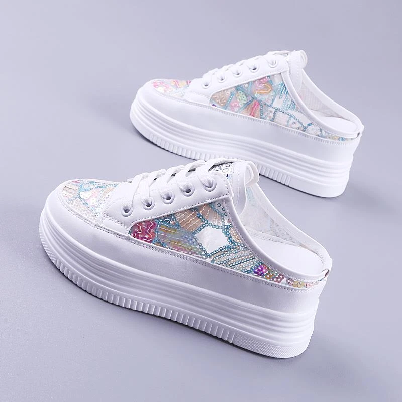 松糕厚底女鞋夏季新款网纱透气女网鞋板鞋内增高休闲小白鞋女女款