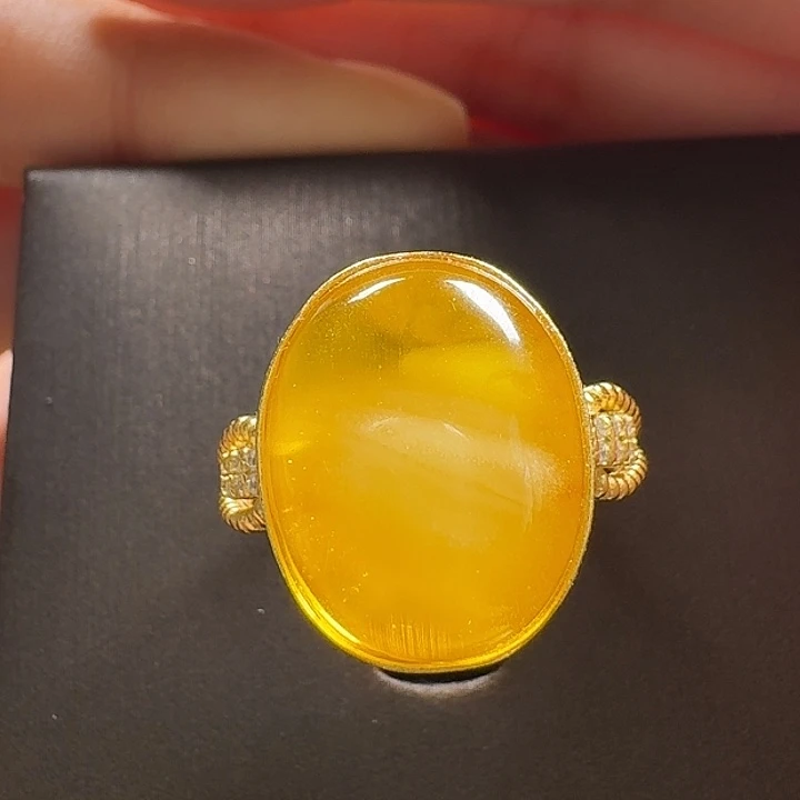 蜜蜡银S925镶嵌戒指戒指