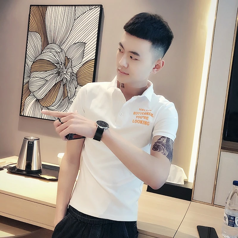 2025夏季休闲polo衫翻领短袖T恤男士网红潮流百搭修身半袖上衣ins