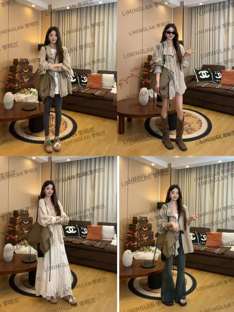 李明兰秋季新款长袖纯色女短外套时尚秋冬休闲宽松外套