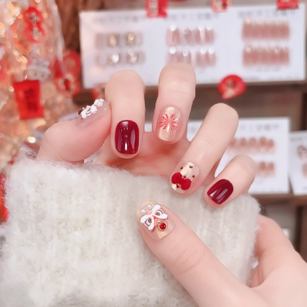 烟花醒狮- 穿戴甲 手工美甲贴新款 可拆卸+10片装