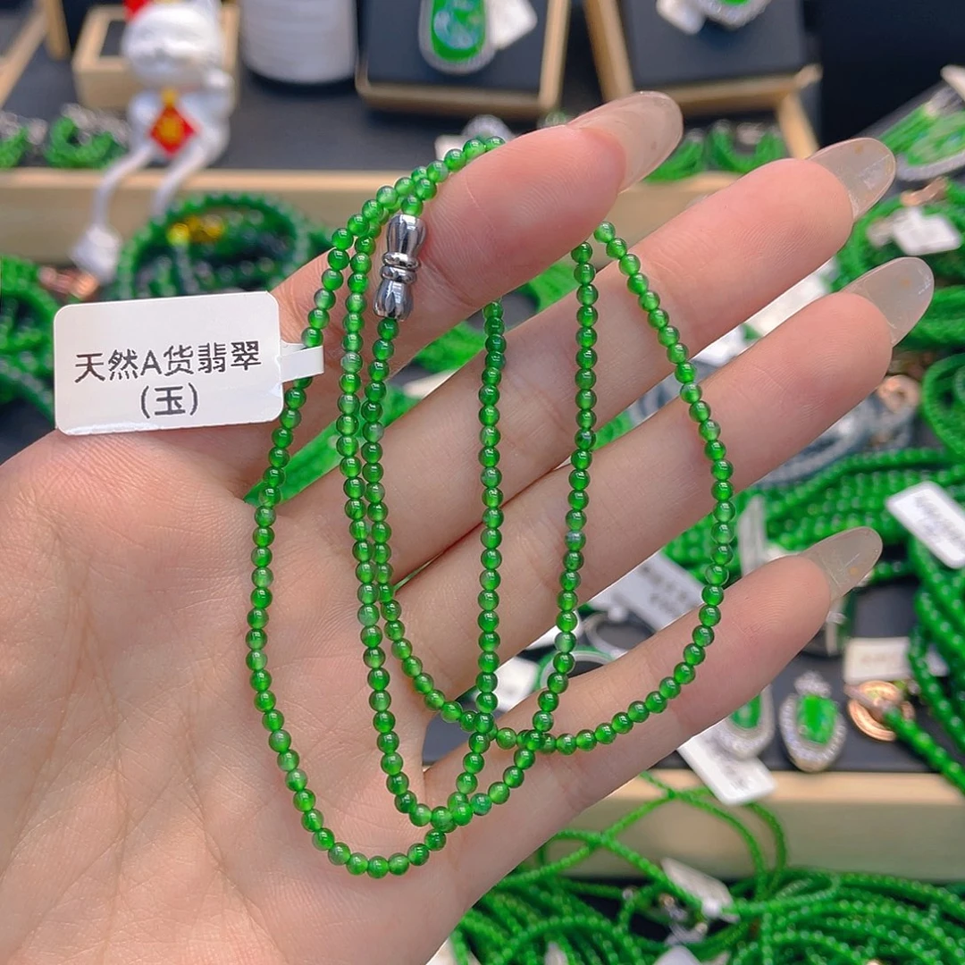 翡翠颈饰未镶嵌天然a货翡翠珠链卡2.5