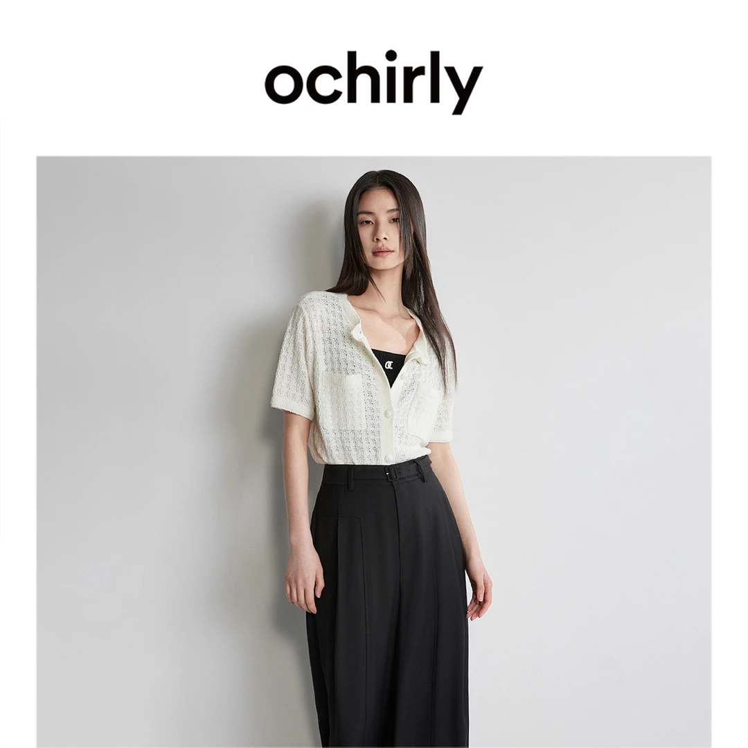 ochirly镂空小香风短袖针织外套女新夏装法式雅丹风1LC204957F