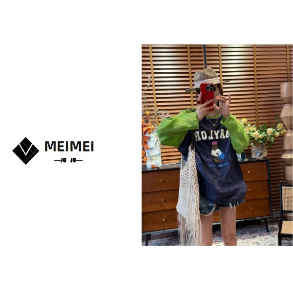 XMM【100苎麻拼色防晒衣】时尚百搭潮流夏季休闲宽松长袖卡通GZ7986