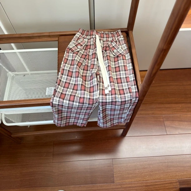 【编号K959】2C09-02-儿童休闲绑带格子裤B粉红格