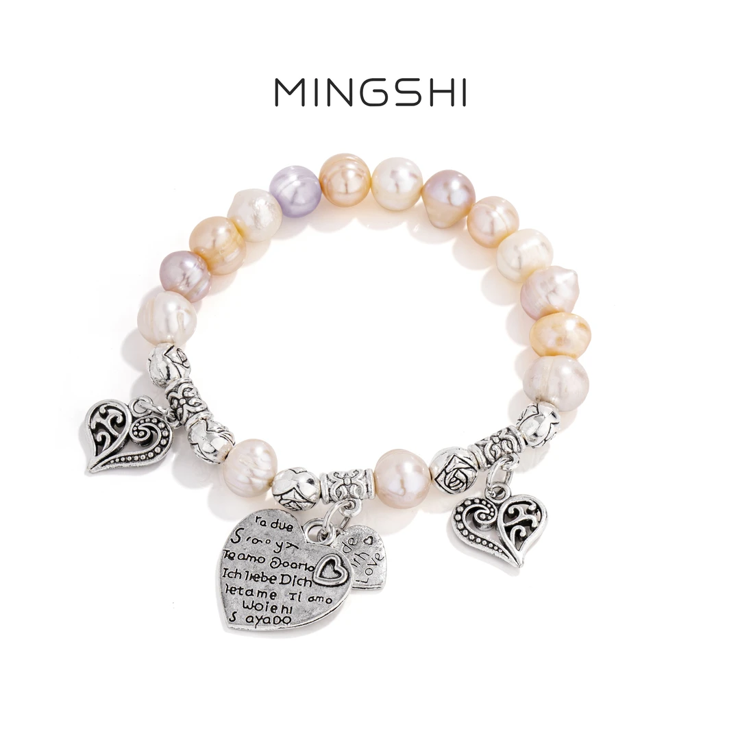 名式 铜合金手链 气质优雅小众设计师款手工珠珠爱心手链DR516