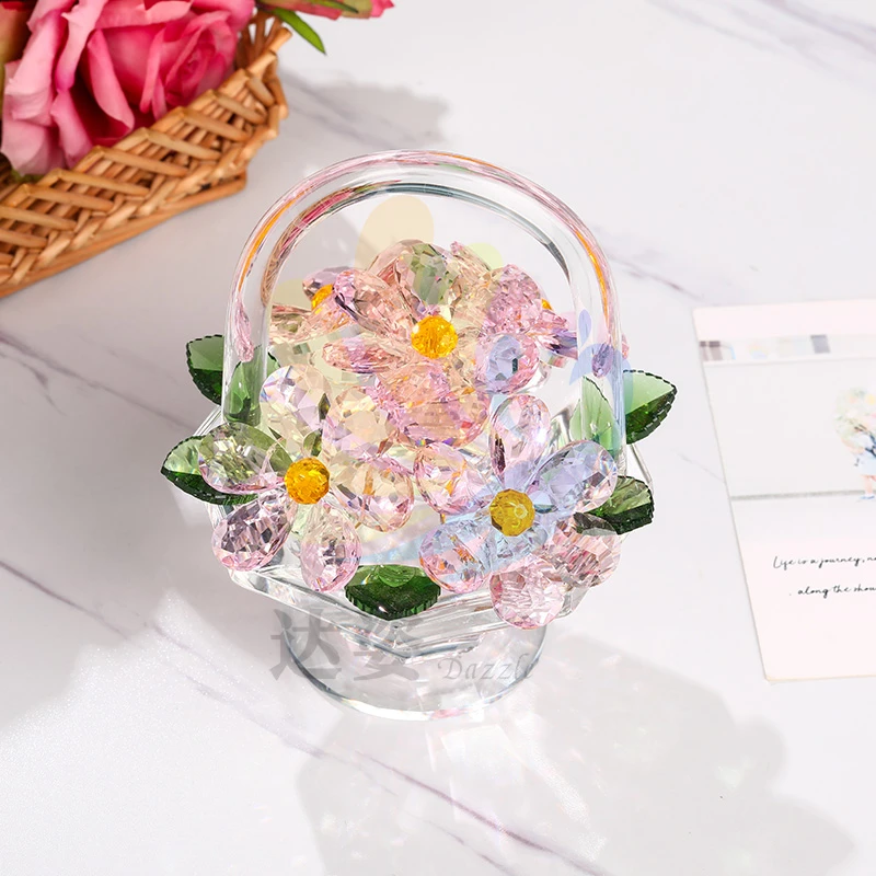 水晶小花篮居家伴手礼摆件装饰品