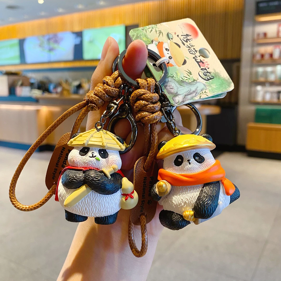 新款熊猫江湖熊大侠钥匙扣挂件国宝可爱公仔书包包挂件钥匙链挂饰