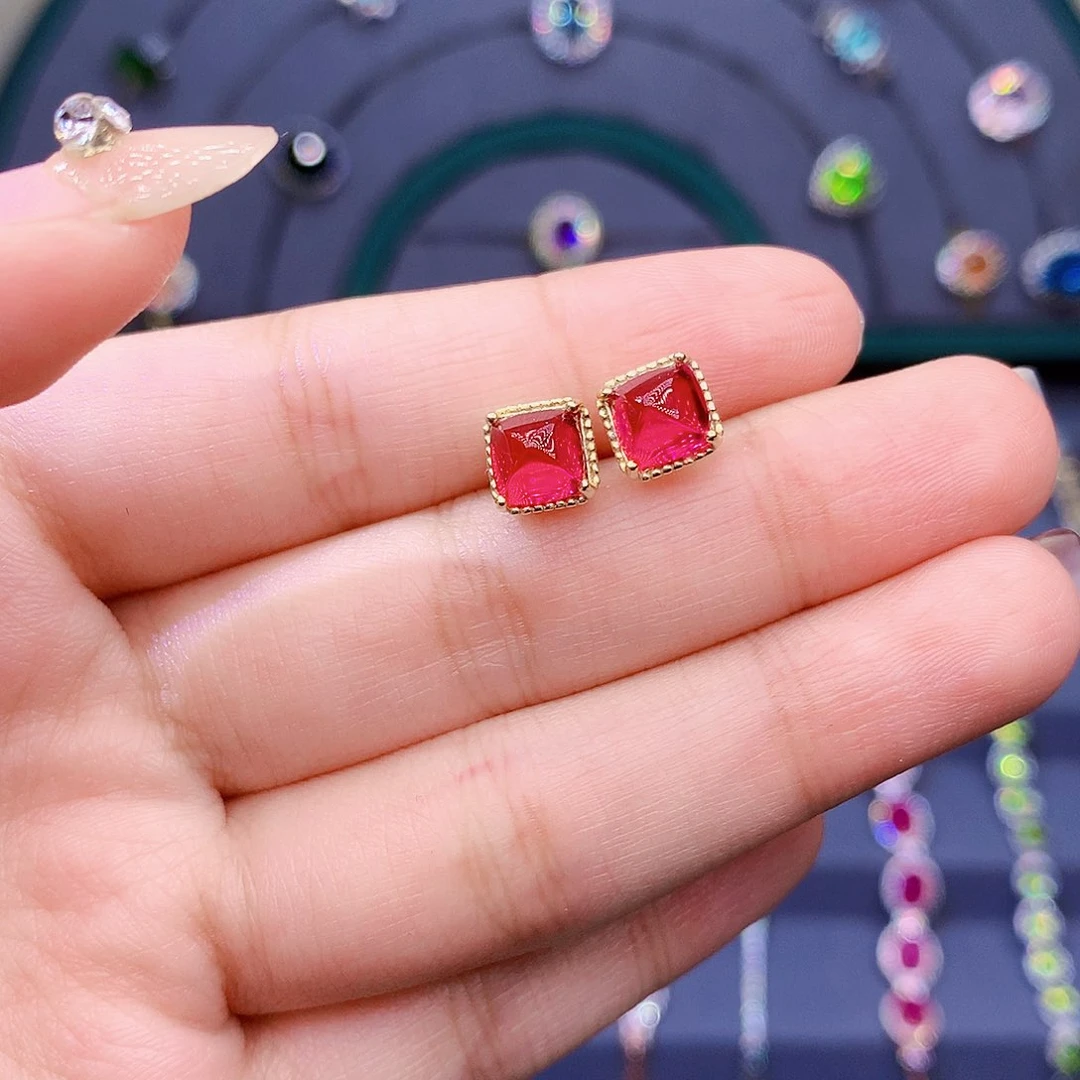 红宝石耳饰银S925镶嵌