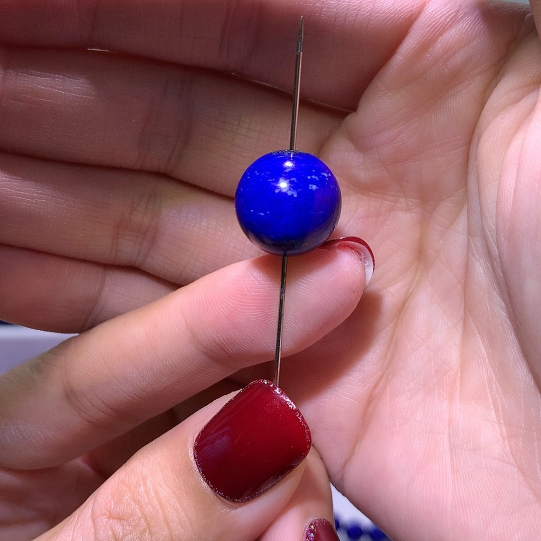 青金石未镶嵌天然原矿单圆珠14.2 m