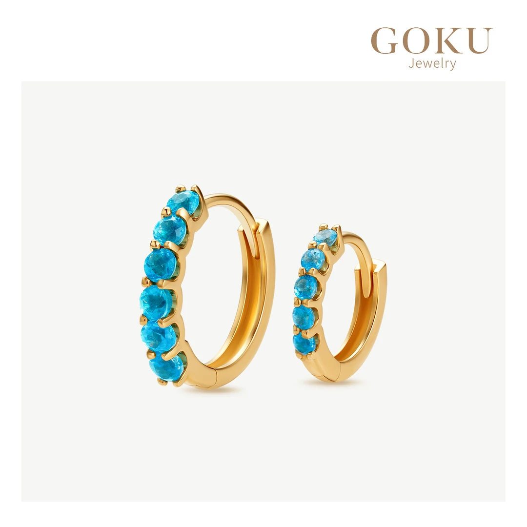 GOKU18K金耳圈女磷灰石镶嵌耳骨圈大小版蓝色宝石时尚简约耳饰