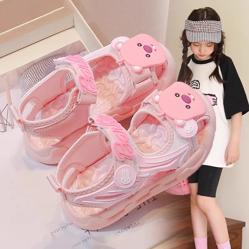 ABC女童凉鞋2025夏季款粉色儿童可爱公主鞋女孩洋气沙滩卡通凉拖