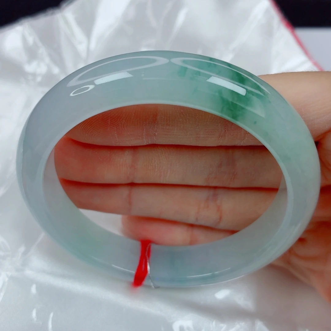 翡翠未镶嵌手镯59正圈，糯冰幻彩紫底飘绿花，性价比高，细纹，011