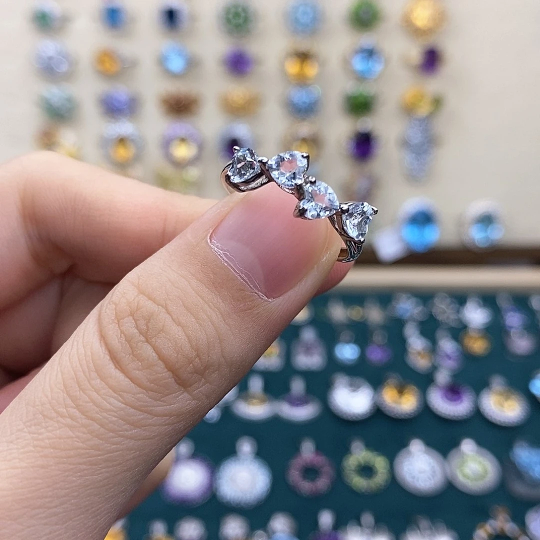 银S925镶嵌戒指海蓝宝石（不含证书）