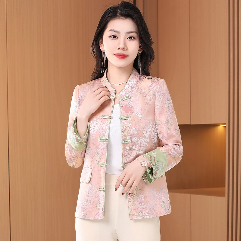 新中式国风外套女装春秋款2025新款小个子显瘦宋锦妈妈高级感上衣