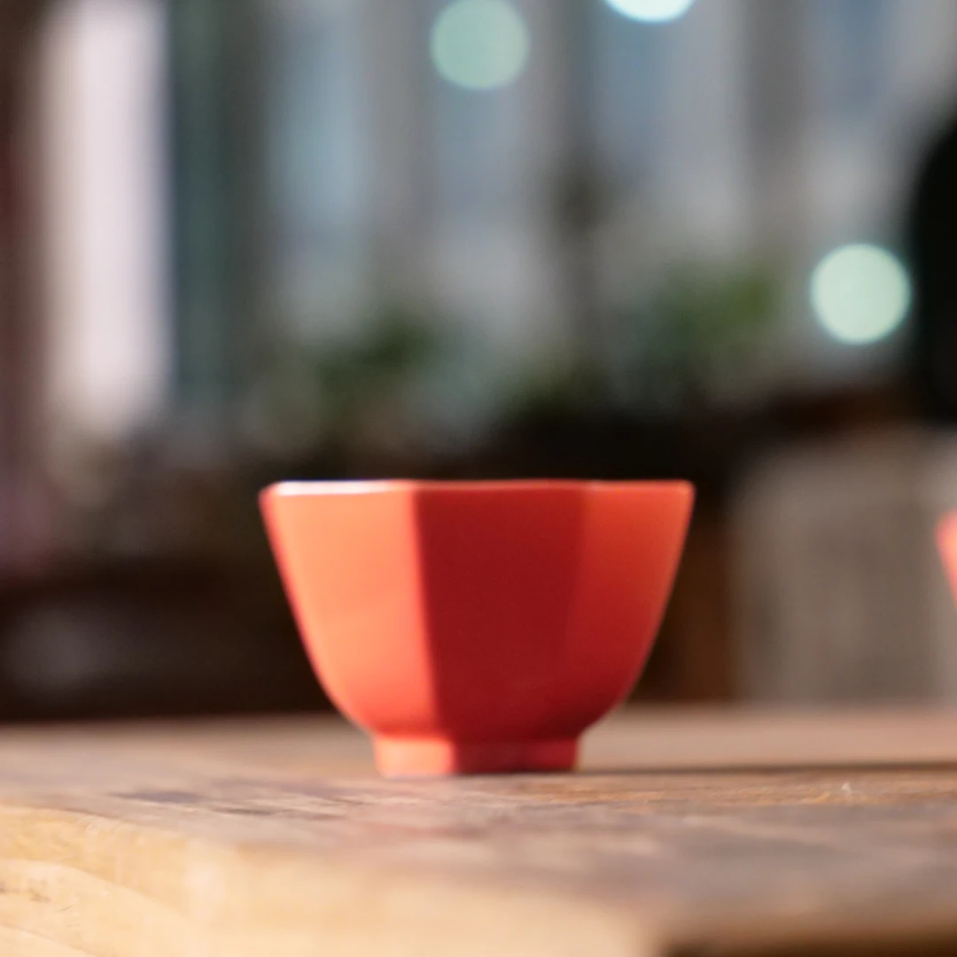 她山她海【柴烧胭脂粉八方杯】高温陶瓷柴烧家用精美茶道器具茶杯